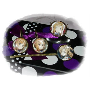 Sword Art Online ソードアート・オンライ Asuna Yuuki anime Cabochon Gift Set ( Ring, Earrings, Hair Clip, Necklace)